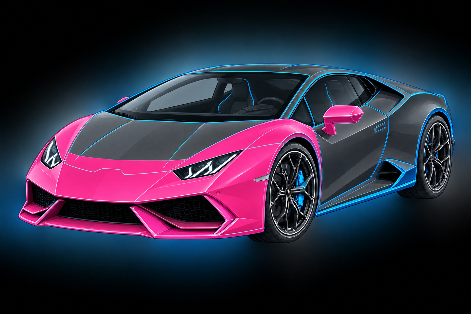 Partial Front PPF coverage shown in pink on a Huracan-style vehicle
